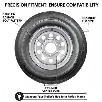 eCustomrim 2 Pack Radial Trailer Tire Rim Assembly ST225/75R15 6 Lug Silver