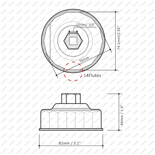 76mm 14Flutes Oil Filter Cap Wrench Removal Tool Socket, Fit for 1984-2021 Harley Spin-On Oil Filters (Except '15-Later XG)
