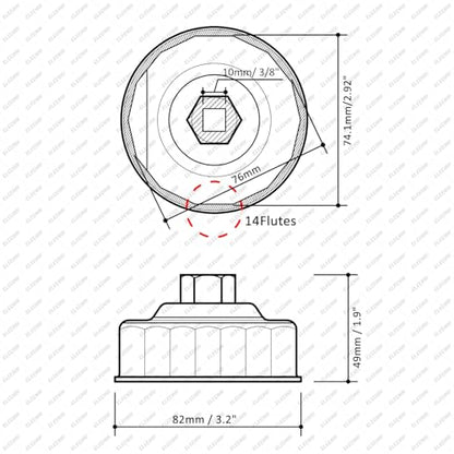 76mm 14Flutes Oil Filter Cap Wrench Removal Tool Socket, Fit for 1984-2021 Harley Spin-On Oil Filters (Except '15-Later XG)