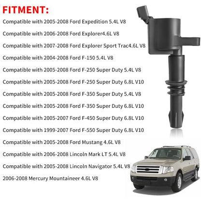 8PCS FD508 Ignition Coil Pack & Spark Plugs Compatible with Ford/Lincoln - size: FD508