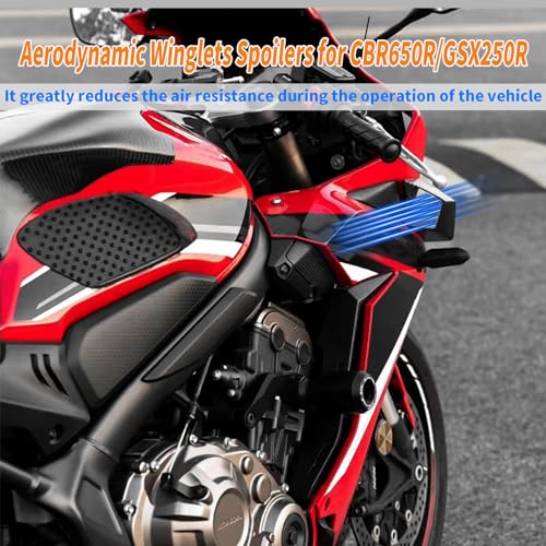 WOOGA Motorcycle Side Winglet,Motorcycle Side Spoiler Front Fairing Aerodynamic Winglets Air Deflector Wing Compatible with Ho&n&da CBR650R 2019-2023 Su&zu&ki GSX250R (Matte Black) - color: Matte Black