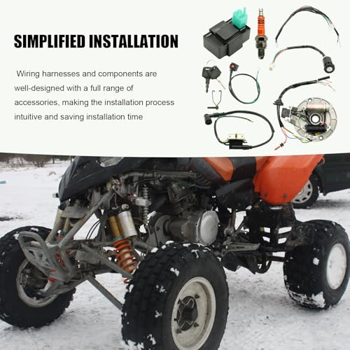 EATAKWARD ATV Rebuild Kit Wire Harness Kit, Start Dirt Pit Bike Wire Harness 2 Coil Magneto stator Plate CDI Replacement for 4 Stroke 50cc 70cc 110cc 125cc 90cc Magneto Spark Plug