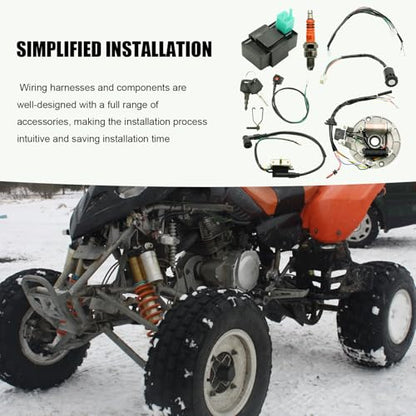 EATAKWARD ATV Rebuild Kit Wire Harness Kit, Start Dirt Pit Bike Wire Harness 2 Coil Magneto stator Plate CDI Replacement for 4 Stroke 50cc 70cc 110cc 125cc 90cc Magneto Spark Plug