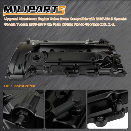 Upgread Aluminum Engine Valve Cover Compatible with 2017-2019 Hyundai Elantra Kona Kia Forte 2.0L L4 Replace 224102E700