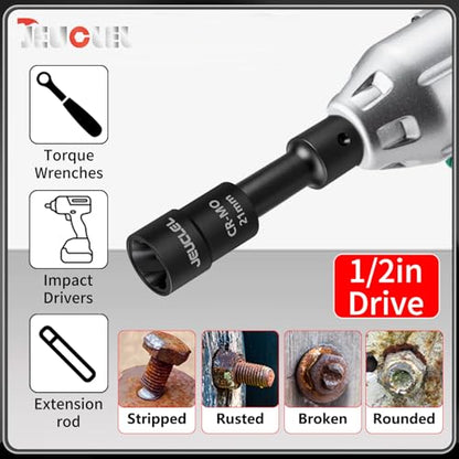 21mm 1/2" Drive Lug Nut Remover, Damaged Nut Lock Remover Extractor - size: 21mm