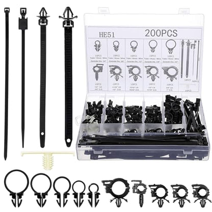 200 Pcs Car Wire Loom Routing Clips Push Mount Cable Tie Assortment 15 Sizes Car Harness Routing Clips Universal Wiring Harness Clip Replacement Parts for Automotive