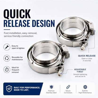 ROADFORMER 2 inch V Band Clamp with Flanges, Quick Release, 4 Pack - size: 2 inch