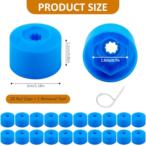 20PCS Car Wheel Lug Nut Covers, 17mm Wheel Bolt Cover Caps with Removal Tool, Black Lug Nut Covers Replacement 1K0 601 173 Compatible with VW Jetta Beetle Passat GTI CC (Blue) - color: Blue