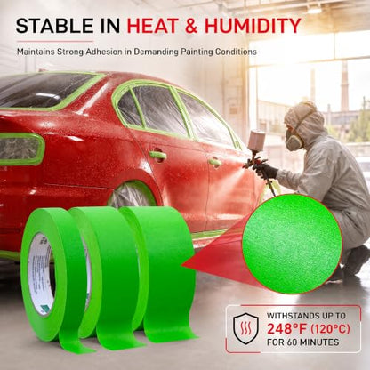 LAUCO DINOGREN Masking Green Tape 1 Inch x 60 Yards, 36 Rolls, Green High Performance Painters Tape, Heat and Water Resistant Tape for Car Painting, Auto Body Refinishing and Spray Booths 6068 - size: 1in-36rolls