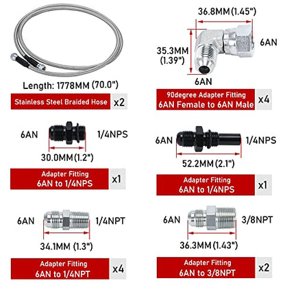 6AN 70" Transmission Fluid Oil Cooler Hose Line kit for GM Chevy Transmission 4L80E TH350 TH400 4L60E 700R4 200-4R TR6060 Ford AOD 4R100 4R70W and C5 Stainless Steel Braided PTFE Hose - size: 70inch