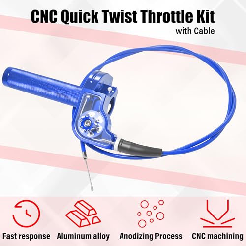 Universal CNC Quick Twist Throttle Kit with Cable for 7/8" Bars - Fits CRF50 70 110 125 230 250, KLX, XR, Pit & Dirt Bike, ATV, Mini Bike (CT200U) (Style - A, Blue) - color: Blue, style: Style - A