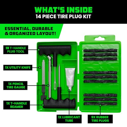 Rhino USA Compact Tire Plug Kit (14-Piece) Tire Repair Kit - size: 14 Piece Set