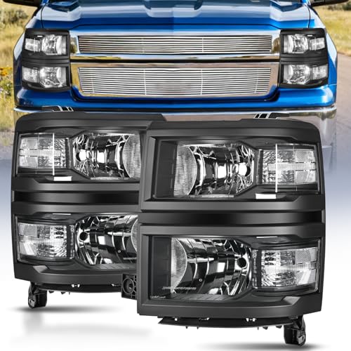 Nilight Headlight Assembly for 2014 2015 Chevy Silverado 1500 Pickup Truck - color: Black Housing + Clear Reflector, size: For 2014-2015 Silverado