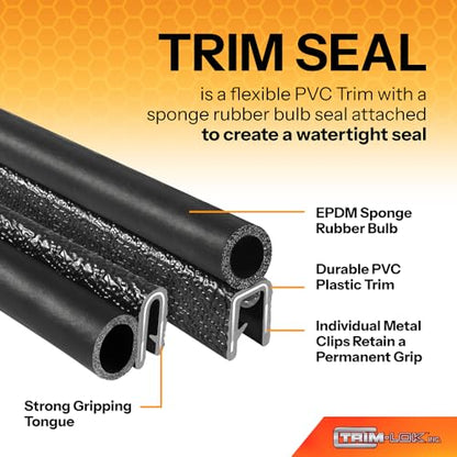 TRIM-LOK Trim Seal, Edge Trim with Side Bulb, Fits 0.625-Inch Bulb, 1/16-Inch Edge, 25-Foot Length, Black Pebble Finish, Flexible PVC Plastic Trim with EPDM Rubber Weather Stripping - style: 0.625" Bulb, 1/16" Edge, 9/16" Leg, 25 Feet