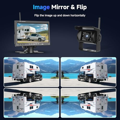 1080P HD Wireless Backup Camera System, 7-inch LCD Monitor with 2 Rearview Camera for Trailer RV Camper Truck Car Bus, DIY Guide Lines, IP68 Waterproof, Night Vision, BSD, 12V-36V