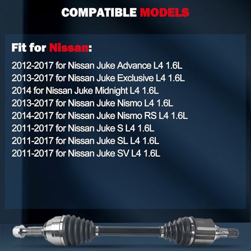 CCIYU CV Axle Shaft for Nissan Juke 2011-2017 Front Left 66-6424 - size: 17-9606