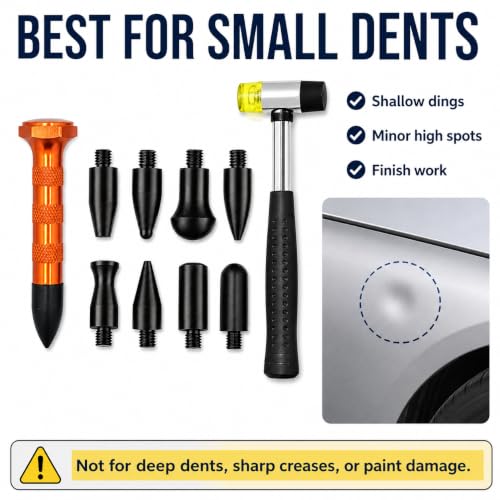 10Pcs Dent Repair Tool Kits Paintless Dent Removal Tap Down Tools Dent Rubber Hammer with 9 Different Shaped Hammer Heads for DIY dent Repair on Cars - color: Black