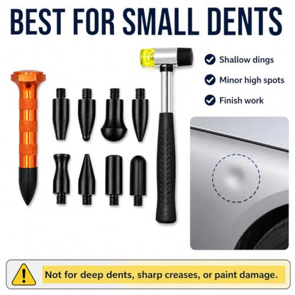 10Pcs Dent Repair Tool Kits Paintless Dent Removal Tap Down Tools Dent Rubber Hammer with 9 Different Shaped Hammer Heads for DIY dent Repair on Cars - color: Black