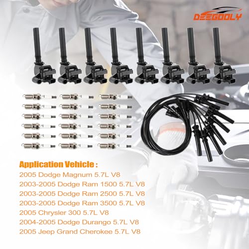 8PCS UF378 Ignition Coils Pack & 16PCS Iridium Spark Plugs & 8PCS Spark Plug Wires Set Compatible with Chrysler Dodge Jeep Magnum Gran Cherokee 300 5.7L V8 - size: UF378 Ignition Coil & Spark Plug & Wires