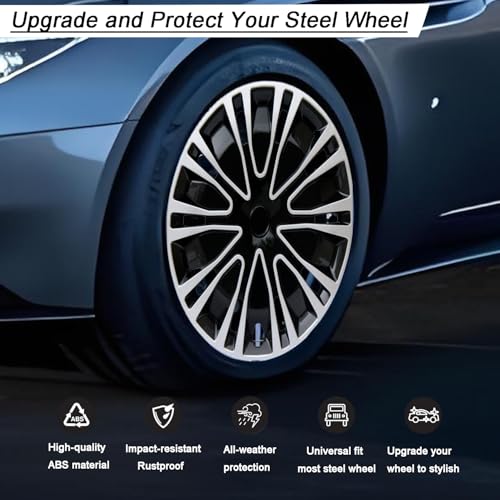 16 inch Hubcaps ABS Replacement for Steel Wheel（Non-Alloy） Snap-on Set of 4 - color: BK-Silver-Black, size: 16-inch