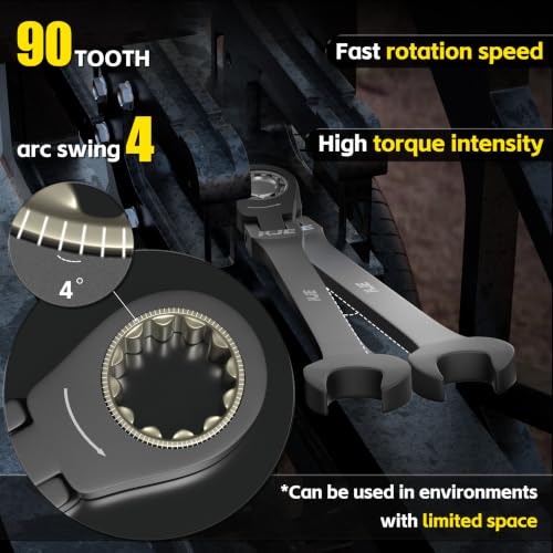 KJE Metric 90-Teeth 10 mm Flex-Head Ratcheting Combination Wrench, Cr-V, Nickel Plated, 12 Point Design, for Bicycle/Motorcycle/Mechanical Repair - size: 10mm