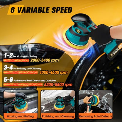 Cordless Car Buffer Polisher kit, DA Polisher with 2*21V Batteries - color: Blue
