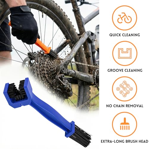 2PCS Motorcycle Chain Washer, Double-Ended Chain Gear Cleaning Tool w/Three-Sided & Long Bristles, Chains Crankset Brush Dirt Cleaner for Motorcycle Bicycle Mountain Bike (Red+Blue) - color: 2 PCS, Red+Blue