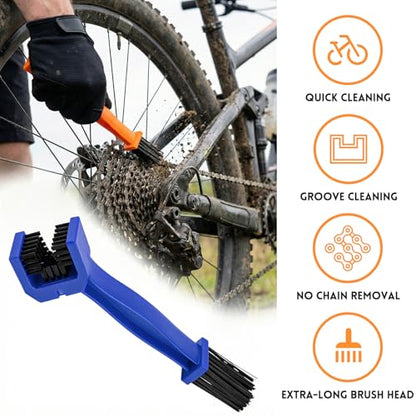 2PCS Motorcycle Chain Washer, Double-Ended Chain Gear Cleaning Tool w/Three-Sided & Long Bristles, Chains Crankset Brush Dirt Cleaner for Motorcycle Bicycle Mountain Bike (Red+Blue) - color: 2 PCS, Red+Blue