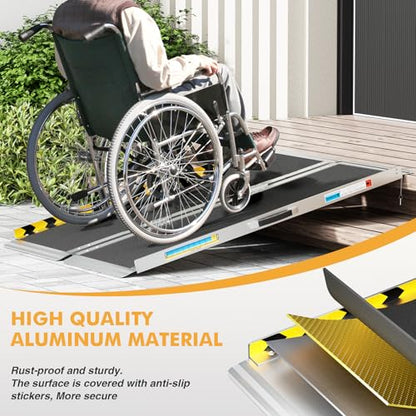 Portable Wheelchair Ramp 4FT, Aluminum Foldable Handicap Ramp, Weight Capacity Up to 600 LBS, Anti-Slip Threshold Ramp for Wheelchairs for Home, Stairs, Steps, Doorways - size: 4FT Using Height 4"-12"