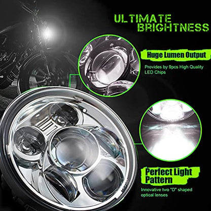 SLK-Lights VTX 5.75 inch Chrome Round LED Projector Daymaker Headlight with Bracket and Hardware - Easy to Install, Plug and Play Motorcycle Headlight for Honda VTX 1300, 1800 - color: Chrome