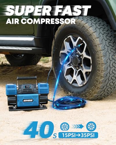 Kohree 12V Dual Cylinder Air Compressor with Digital Display Panel - size: 14.17 x 5.9 x 9.05 inch