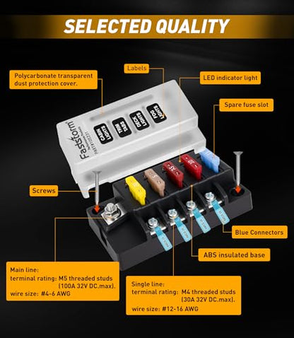 4 Circuits Waterproof Marine Fuse Panel, ATO Blade Fuse Block with LED Indicator 12V 24V Golf Cart Fuse Box 12 Volt Marine Fuse Block with Protection Cover for Car Automotive Boat RV Truck - color: 4 Way Fuse Block - Single Side