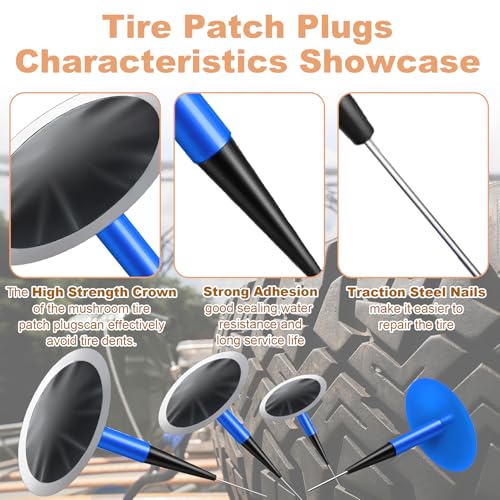 Tire Repair Patch Tool Kit Includes 24PCS Tire Patch Plugs(1.42"&1.81"&2.36"),Tire Patch Roller,Tungsten Buffing Wheel and Twist Drill Bits,Tire Patch Kit for Vehicles