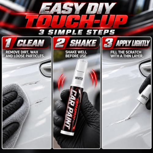 Pearl White Car Touch Up Paint Pen，Scratch & Chip Repair, for Auto & Rim - color: White