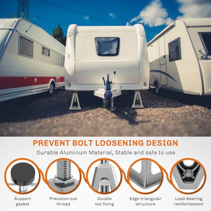 WELLUCK RV Stabilizers Jacks 4 Pack,Screw Jack Stands for RV Camper Travel Trailer Leveling,Aluminum,Single Support Up to 6000 Lbs, Adjustable from 11" to 17"