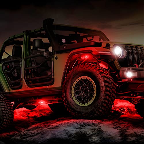 AICEL Rock Lights for Trucks, 4 Pods LED RGB Underglow Light Kit, Red - color: Red