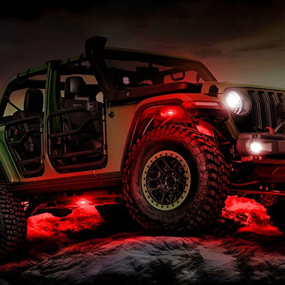AICEL Rock Lights for Trucks, 4 Pods LED RGB Underglow Light Kit, Red - color: Red