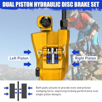 TOBWOLF Hydraulic Disc Brake Kit, Pre-Bled Dual Piston 160mm Rotors - color: Gold Hydraulic Disc Brake Set - Dual Piston