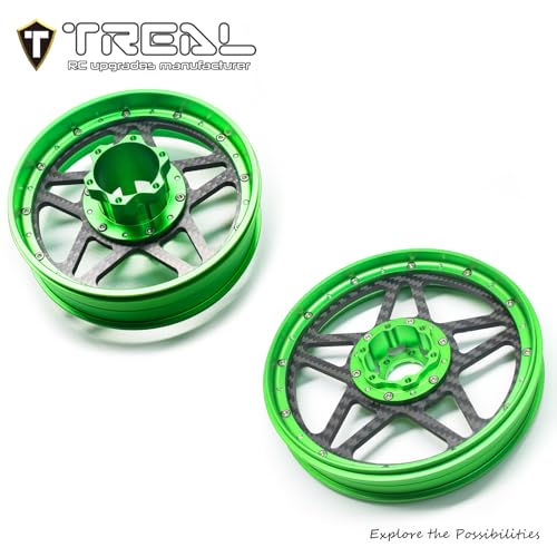 TREAL Losi Promoto MX Front and Rear Wheels(2P), CNC Machined Aluminum w Carbon Rims for Losi 1/4 FXR Motorcycle(Green) - color: green