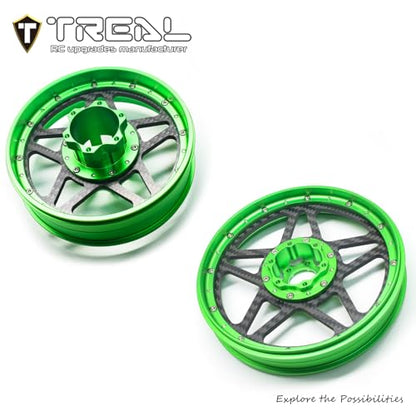 TREAL Losi Promoto MX Front and Rear Wheels(2P), CNC Machined Aluminum w Carbon Rims for Losi 1/4 FXR Motorcycle(Green) - color: green