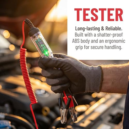 Automotive Circuit Tester with 3-120V LED Voltmeter, Car Test Light Dual Polarity Indicator & Long Probe, Fuse Checker RV Marine Tool - size: 3-120V