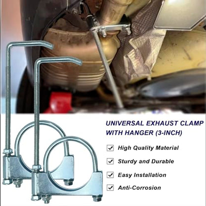 3" Universal Exhaust Clamp With Hanger, Muffler Hanger, 2 Pack - size: 3 Inch-2 PACK