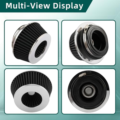 AUTOKAY Universal Clamp-On Air Filter Round Reverse Tapered Washable Filter 3 in/3.5 in/4 in Flange ID, 2.625 in (67 mm) Height, 6 in (152 mm) Base, 4.75 in Top, SPE-8161, Black