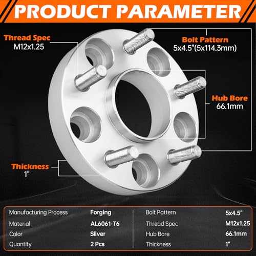 GAHA 5x114.3 Wheel Spacers 66.1mm M12x1.25 Fit for Nissan, for Infiniti 1in - color: 5x4.5in-1“-2PCS