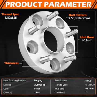 GAHA 5x114.3 Wheel Spacers 66.1mm M12x1.25 Fit for Nissan, for Infiniti 1in - color: 5x4.5in-1“-2PCS