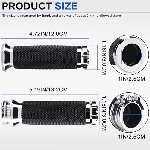 1 Inch/25mm Motorcycle Handlebar Grips Cable Throttle Hand Grips for Harley Touring Softail Dyna Sportster Street Glide Cruisers Choppers - color: silver