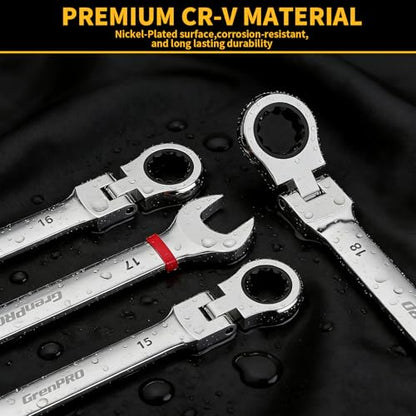 GRENPRO 23PC Flex Head Ratcheting Wrench Set Metric&SAE Combination OpenEnd - style: 23PCS Flex-Head Ratcheting Wrench Set