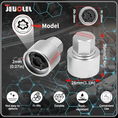 532 Wheel Locking Nut Key for VW, Socket Adapter (OD 28mm-ID 25mm) - size: Socket 532