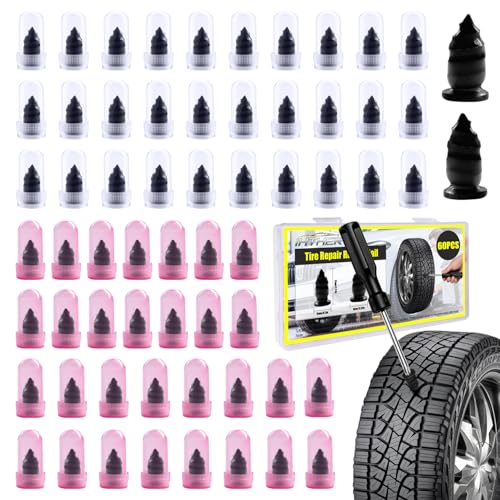 61 PCS Tire Plugs Screw Type, Reliable Screw in Tire Repair Plugs with a Screwdriver, Quick Tool Tire Plugs, Screw Tire Plug Kit, Tire patch kit for cars, motorcycles, trucks, tractors, and bicycles - size: 61PCS Screwdriver Included