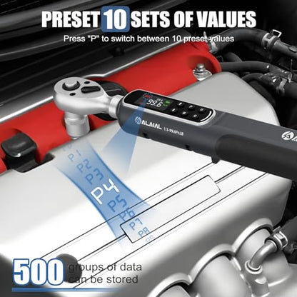 Digital Torque Wrench 3/8 Drive, 1.5-99.6 ft-lb ±2% Accuracy - size: 1.5-99.6Ft.Lb/2-135Nm-3/8"